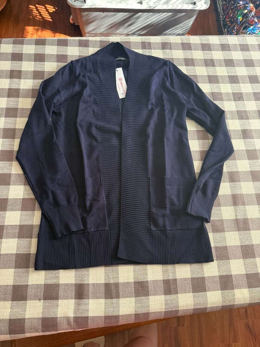 Urban Coco Women's Open Front Knit Cardigan Sweater with Pockets Navy Blue